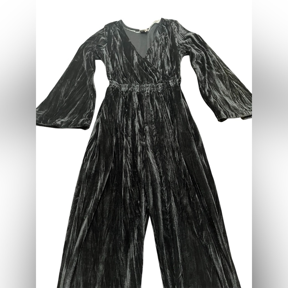 A New Day Women’s Black Velvet Empire Waist V-Neck Straight Leg Jumpsuit